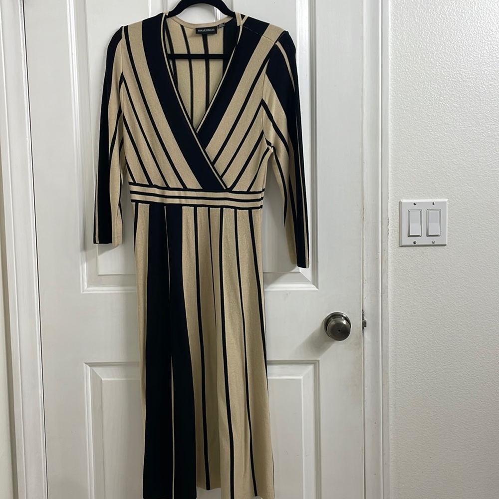 black and tan dress V- neck